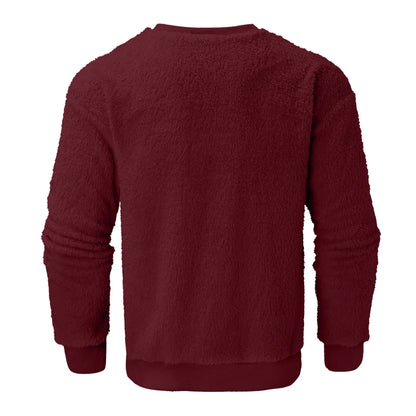 Men Sweatshirts Tops Men'S Solid Color Fashionable Casual Plush round Neck Hoodie Casual Big and Tall Sweatshirts for Men Wine 3XL