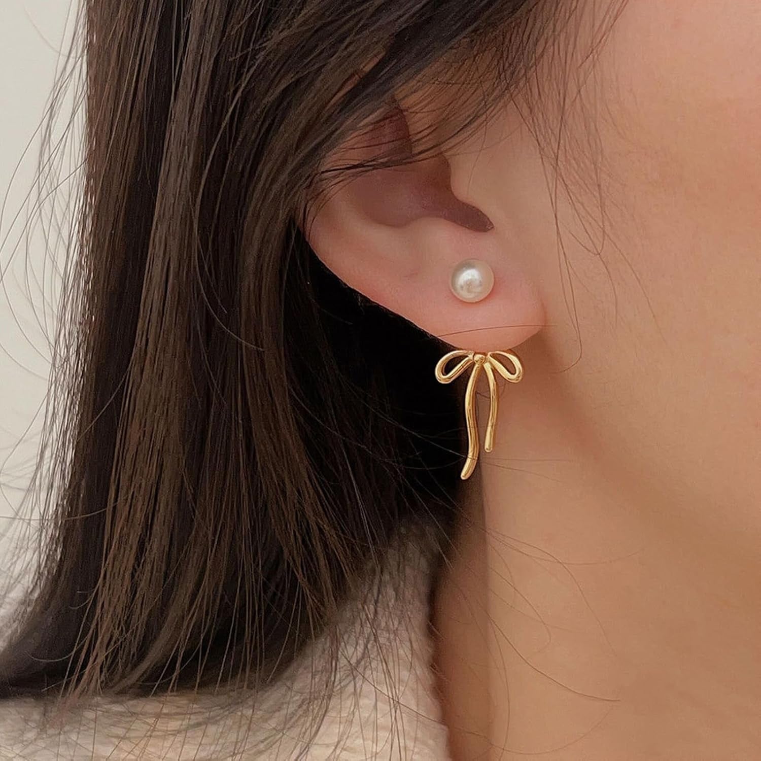 Bow Earrings Pearl Bow Earrings Rhinestone Bow Earrings Gold Ribbon Dangle Earrings Trendy Bow Stuff Jewelry Gifts for Women