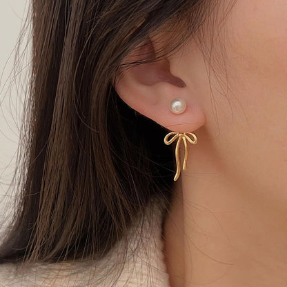 Bow Earrings Pearl Bow Earrings Rhinestone Bow Earrings Gold Ribbon Dangle Earrings Trendy Bow Stuff Jewelry Gifts for Women