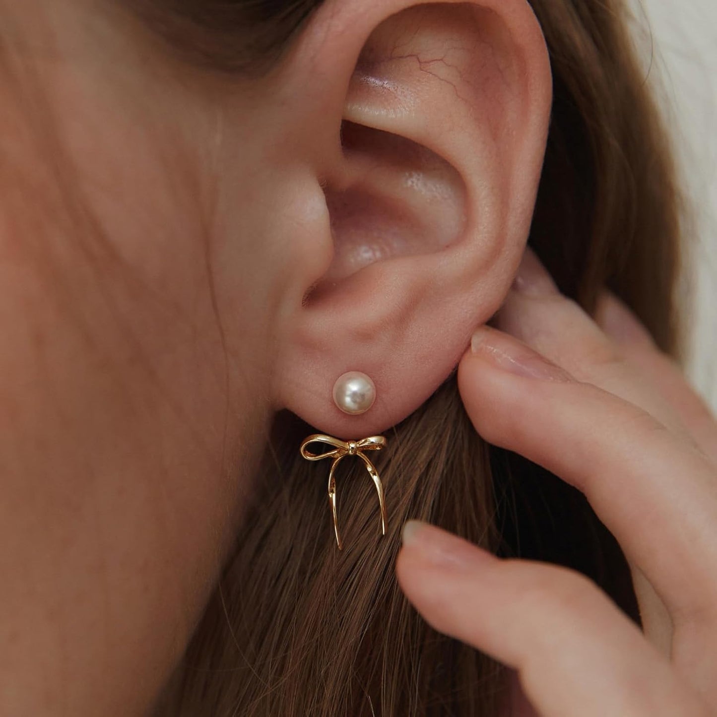 Bow Earrings Pearl Bow Earrings Rhinestone Bow Earrings Gold Ribbon Dangle Earrings Trendy Bow Stuff Jewelry Gifts for Women