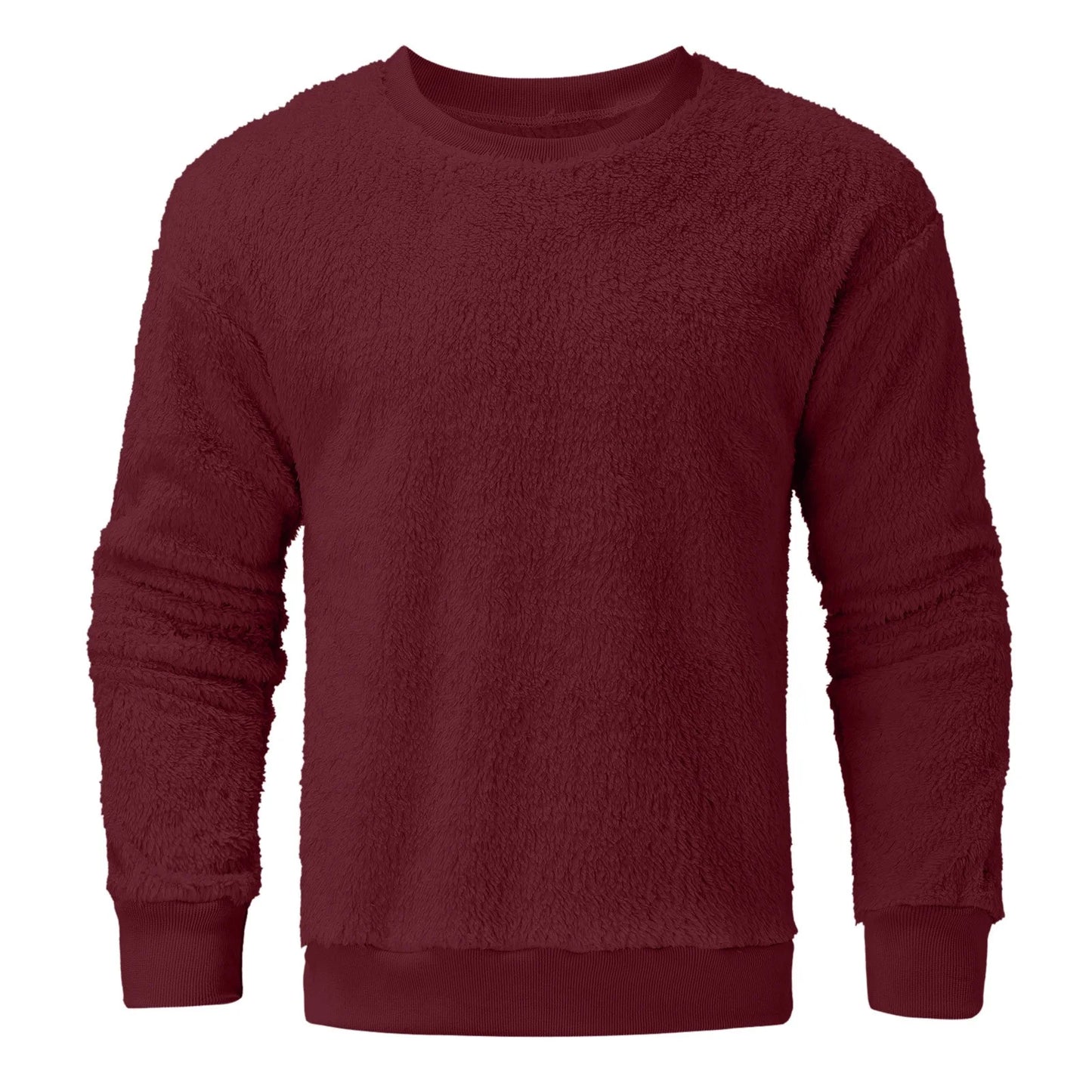 Men Sweatshirts Tops Men'S Solid Color Fashionable Casual Plush round Neck Hoodie Casual Big and Tall Sweatshirts for Men Wine 3XL