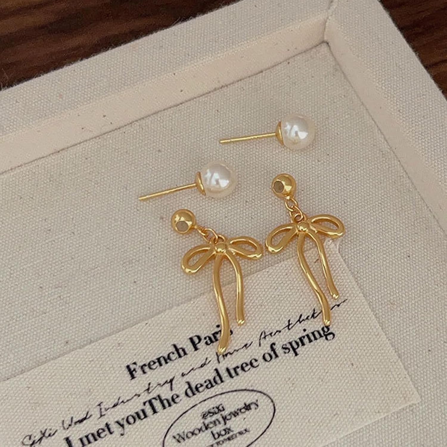 Bow Earrings Pearl Bow Earrings Rhinestone Bow Earrings Gold Ribbon Dangle Earrings Trendy Bow Stuff Jewelry Gifts for Women